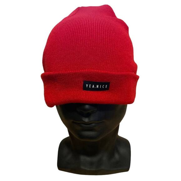 Yea.Nice Premium Beanie Logo Cuffed Flat Knit Warm Winter Hat - Picture 1 of 9